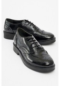 Resim Luvishoes Avra Siyah Rugan Hakiki Deri Kadın Oxford Ayakkabı Siyah-Rugan 