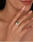 Resim Mistik Silver Renkli Çift Damla Taşlı Kıvrımlı Gümüş Yüzük 
