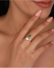 Resim Mistik Silver Renkli Çift Damla Taşlı Kıvrımlı Gümüş Yüzük 