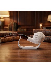 Resim El Oyması Lületaşı Pipo Golf Topu Motifli, Akrilik Ağızlıklı, Kısa Bent Model 14,2 Cm 