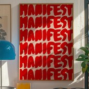 Resim 1 adet Cesur Kırmızı "MANİFEST" Sanat Baskı Posteri - Çerçevesiz Tuval Duvar Sanatı, Oturma Odası & Yatak Odası için Modern Eklektik Dekor, İlham Veren Alıntı Stili, Duvar Dekoru 