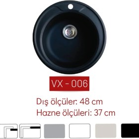 Resim Vinox Siyah Yuvarlak Granit Eviye 48 cm VX006 