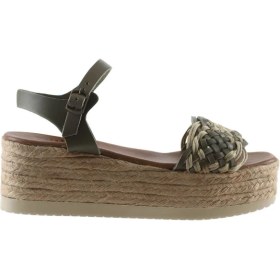 Resim Bueno Shoes Haki Deri Kadın Dolgu Topuklu Sandalet 