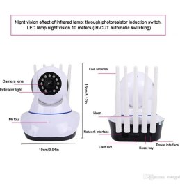 Resim Technodia 1080P Ip Smart Hd Wifi Kablosuz Kamera 5 Anten Ev Güvenlik Bebek Izleme Ir Gece Gözetim Kamerası 