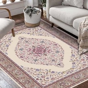 Resim Latte Dizayn Selene Kadife Pamuk Tabanlı Yıkanabilen Kaydırmaz Antibakteriyel Salon Halısı 160x230 