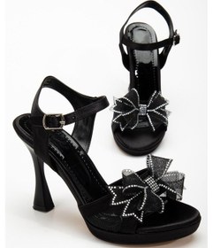 Resim Kadın Platform Abiye Ayakkabı Siyah Fiyonklu Saten-3750 Siyah 