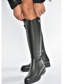 Resim Fox Shoes V965012009 Siyah Düz Tabanlı Klasik Kadın Çizme Siyah-Suni Deri 