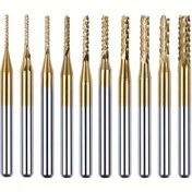 Resim 10 adet Yüksek Performanslı Titanyum Kaplamalı Spiral Flüt - 0.8-3mm Karbür Oyma Freze Uçları, 1/8'' Saplı Döner Aletler İçin - Dayanıklı ve Uzun Ömürlü Kesim Çözümü 
