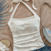 Resim Kadınlar için Tatil Kamisol Beyaz Dokulu Tank Top Yazlık 