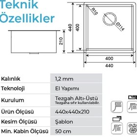 Resim Crauf Stella 4444 Inox 40x40 El Yapımı Paslanmaz Çelik Mutfak Eviyesi Inox 
