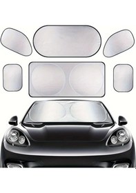 Resim Chuangyinshop 6 Parça Silvery Araç Ön Ve Arka Yan Camlar İçin Güneşlik Saklama Çantası 