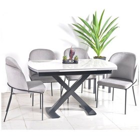 Resim Mutfak Masası Takımı 6 Kişilik Açılır Masa Yemek Masası Mutfak Sandalyesi Masa Sandalye Takımı Açık Gri 