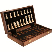 Resim 38.1 cm x 38.1 cm / 15" x 15" Satranç Masif Ahşap Büyük Premium Katlanabilir Set, Satranç Taşları Masif Ahşap, Ceviz Damalı Tahta, İç Depolama Kutusu, 2 Ekstra Kraliçe Ücretsiz 