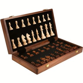 Resim 38.1 cm x 38.1 cm / 15" x 15" Satranç Masif Ahşap Büyük Premium Katlanabilir Set, Satranç Taşları Masif Ahşap, Ceviz Damalı Tahta, İç Depolama Kutusu, 2 Ekstra Kraliçe Ücretsiz 
