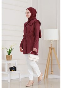Resim Sevitli Çift Yaka Dantelli Tunik-bordo-4982 Bordo 