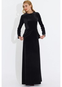 Resim Nidya Moda Büyük Beden Kadife Peplum Elbise-4044S Siyah 