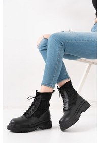 Resim Utag Siyah Cilt Bağcıklı Bot Açık Kahverengi 