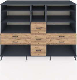 Resim Kronos Dolap 8 Raflı 7 Çekmeceli 220x59x163 Antrasit-antrasit/ça Antrasit-antrasit/çam 