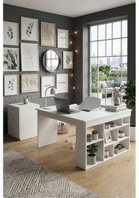 Resim Robin Home Boston Kitaplık Raflı L Ofis Çalışma Masası Ve Keson Etajer 3 Çekmeceli Barok-antrasit Beyaz 