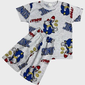 Resim Aliş Kids Erkek Çocuk Pamuklu Gri Sonic Desenli Kısa Kollu Şortlu Yazlık Pijama Takımı 
