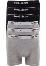 Resim 6 Adet Feelline Siyah Ve Gri Pamuklu Doğal Likralı Erkek Boxer M 