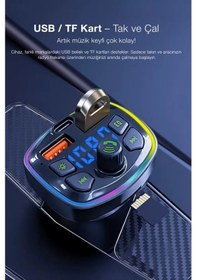 Resim Bluetooth Araç Çakmaklık Fm Transmitter 48w Pd Hızlı Şarj Çift Mikrofon Araç Şarj Cihazı 
