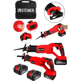 Resim Steiner Alman 128 Vf 10AH Kömürsüz Motor Kemik Ahşap Demir Kesmetilki Kuyruğu Akülü Testere Makinesi Kırmızı 