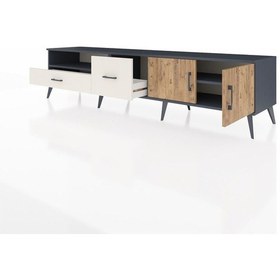 Resim Hyperion Tv Ünitesi 2 Raflı 2 Çekmeceli 2 Kapaklı 220x44x51 Antrasit-çam/aytaşı Atlas Çam/aytası - Antrasıt 