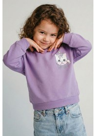 Resim Breeze Kız Çocuk Sweatshirt Minik Taçlı Kedi Prenses Baskılı Sırt Baskı Detaylı 1.5-5 Yaş, Lila Lila 