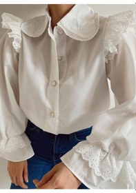 Resim Omuzu Fırfırlı Fistolu Kolu Lastikli Düğmeli Gömlek -beyaz Göründüğü Gibi 