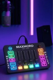 Resim Maxword MEDLEY Gaming Canlı Yayın Stüdyo Kayıt RGB Ses Kartı DJ Mixer (Telefon PC Uyumlu) 
