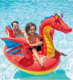Resim İntex Ejderha Figürlü Tırabzanlı Şişme Deniz Yatağı 198x173 Cm Kırmızı Kırmızı 