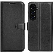 Resim Samsung Galaxy S23 Fe Litchi Doku Manyetik Toka Standı Kapak Pu Deri Cüzdan Telefon Kılıfı 