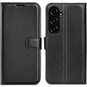 Resim Samsung Galaxy S23 Fe Litchi Doku Manyetik Toka Standı Kapak Pu Deri Cüzdan Telefon Kılıfı 