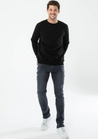 Resim Yxc Trend Maker Erkek Pamuklu Içi Polarlı Nakışlı Relaxed Erkek Sweatshirt Tek Üst Siyah 