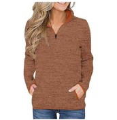 Resim Novahub Sonbahar-kış Kadın Zip Kazak, Uzun Kollu, Standı Yaka, Açık Kahverengi, Kadınlar İçin Moda Üst Açık Kahverengi 