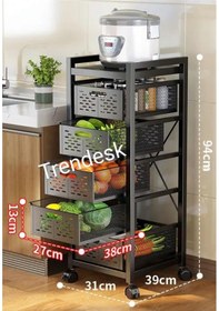 Resim Trendesk 5 Katlı Tekerlekli Metal Çok Amaçlı Patates Soğan Sebze Meyve Sepeti Sebzelik Siyah 