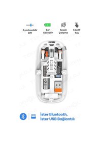Resim Buğz Bluetooth Usb Çift Modlu Sessiz Mouse, Şeffaf Mıknatıslı Kapaklı, Type-c Şarjlı, Dpı Ayarlı, Kablosuz 10m Çekim Mesafeli, Masaüstü Kısayol Tuşlu, Taşınabilir Şarjlı Mouse Beyaz Diğer 
