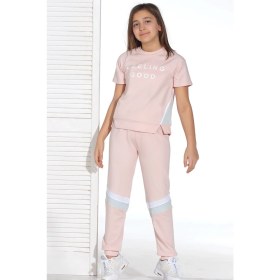 Resim Obje Kız Çocuk Pudra Penye Pijama Takımı 