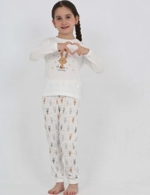 Resim Toontoy Kız Çocuk Tavşan Baskılı Pijama Takım Ekru 