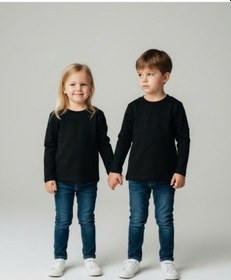 Resim Zekids Bebek Pamuklu Bisiklet Yaka Basic İnce Uzun Kollu T-shirt-16779 Siyah 