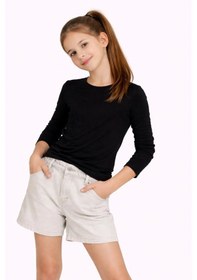 Resim Barlashive Kız Çocuk Basic Uzun Kollu Tişört Okul Günlük Rahat T-shirt - Siyah Çok Renkli 