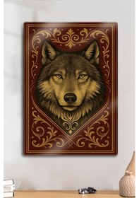 Resim Metal Levha Üzerine Parlak Baskı - Mitolojik Türk Kurt Dekoratif Tablo 