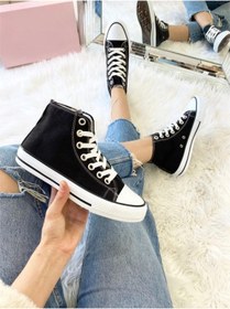 Resim LEVENT ÖZCAN Siyah Uzun Keten Spor Ayakkabı, Bilekli Unisex Sneaker 