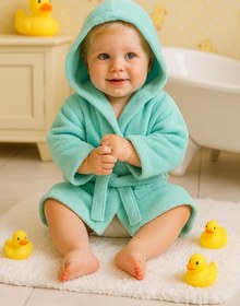 Resim CottonVerse Bebek & Çocuk Kapşonlu Bornoz - %100 Pamuk, Unisex Su Yeşili - Su Yeşili / 0-2 Yaş 