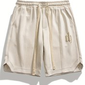 Resim Vintage Tarzı Erkek Günlük Şortlar, %93.9 Polyester ve %6.1 Elastan Kumaş, Alfabe Baskılı, Esnemez, Spor ve Dışarı Çıkma İçin Düzenli Kalıp - Yaz Koleksiyonu, Amerikan Stili, Bol Kesim, Moda Markası 