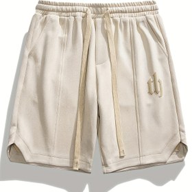 Resim Vintage Tarzı Erkek Günlük Şortlar, %93.9 Polyester ve %6.1 Elastan Kumaş, Alfabe Baskılı, Esnemez, Spor ve Dışarı Çıkma İçin Düzenli Kalıp - Yaz Koleksiyonu, Amerikan Stili, Bol Kesim, Moda Markası 