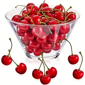 Resim 20 adet simüle kiraz, 2 cm / 0.79 inç, yapay meyve, ev yemek odası masa süslemesi için uygun, gerçekçi köpük sahte kiraz kırmızısı 
