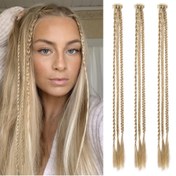 Resim Örgü Saç Ekleri, 3 Adet Klipsli Saç Ekleri Bebek Örgüleri, Bir Klipte 3 Örgü Toplam 6 Örgü, 55.88cm Uzun Doğal Yumuşak Sentetik Saç Parçaları Kadınlar İçin 