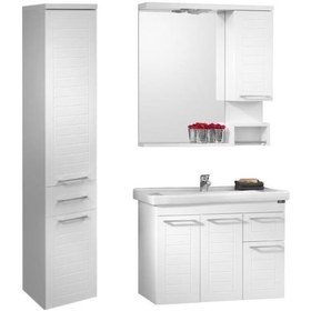 Resim Orka Perge 85 Cm Mdf Beyaz Banyo Dolabı Takımı,Sepetli Boy Dolabı 